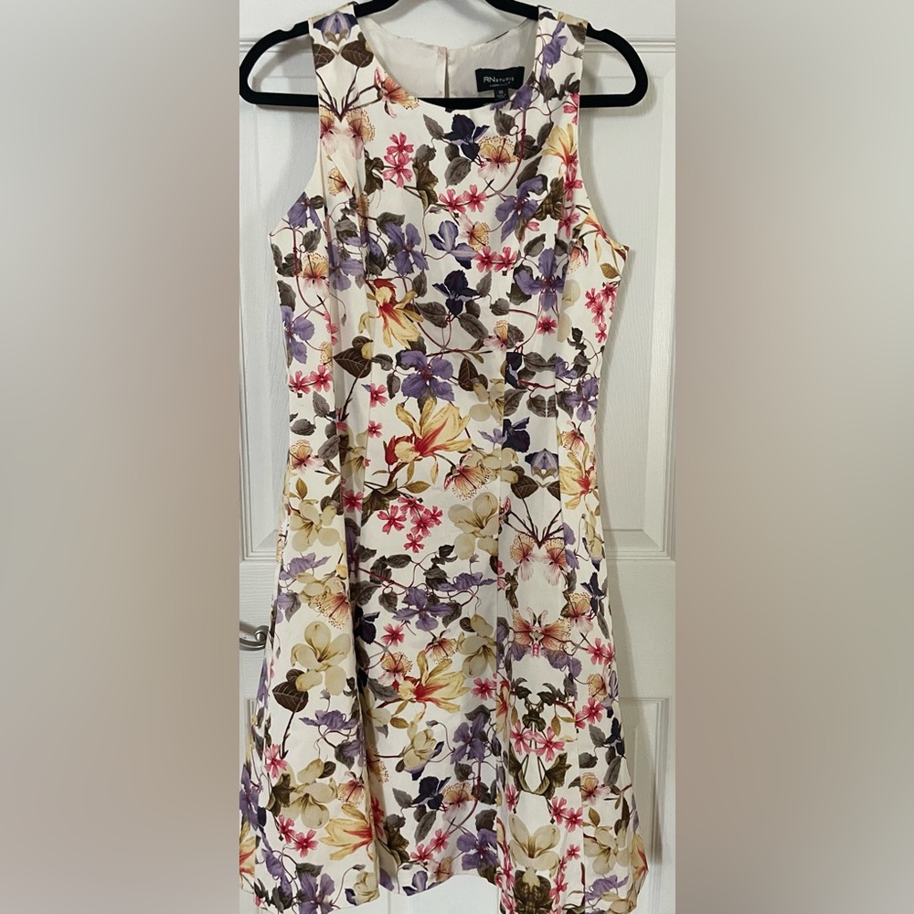 Ronni Nicole Cream Floral Skater Skirt with Pink & Purple Blooms